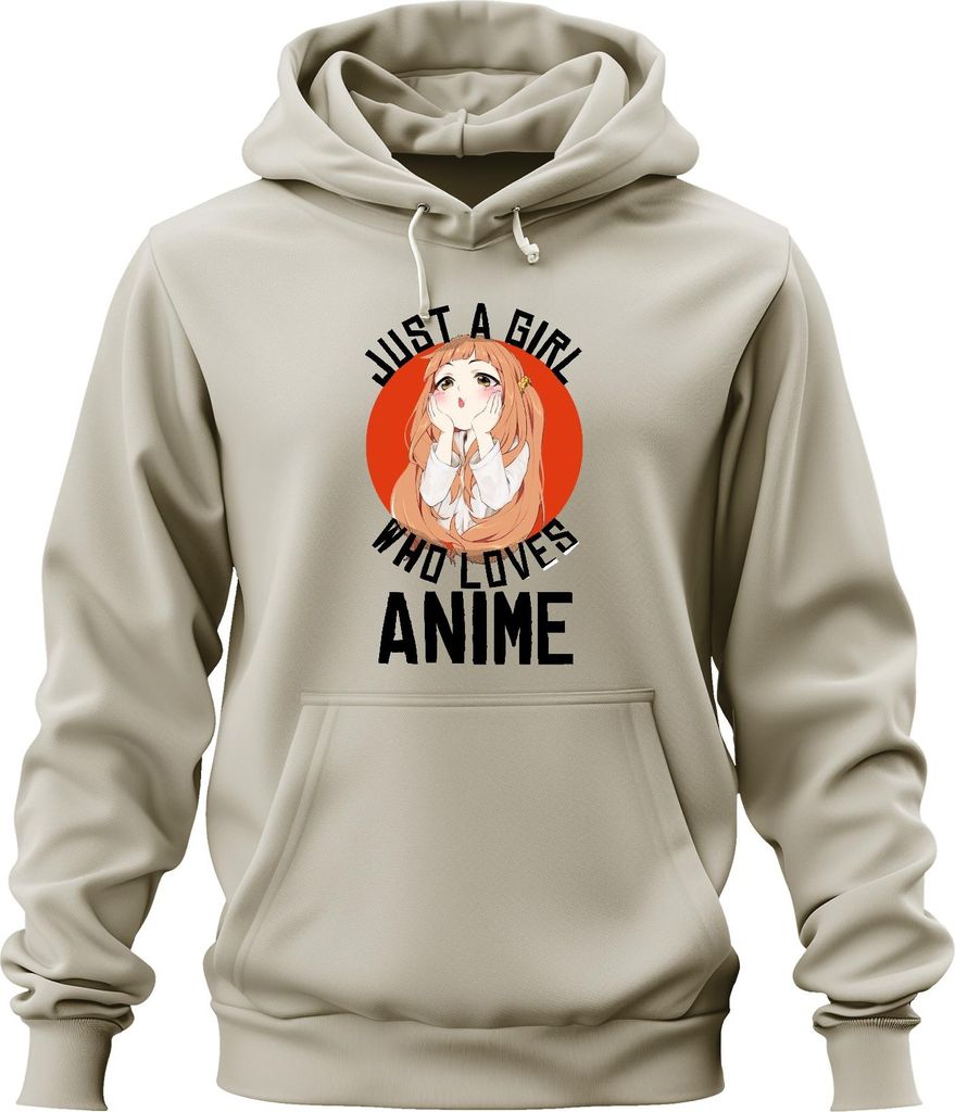 JUST A GIRL WHO LOVES ANIME Anime Mädchen Otaku Manga Kawaii Fan Uni Hoodie Kapuzenpullover, Natur, XL