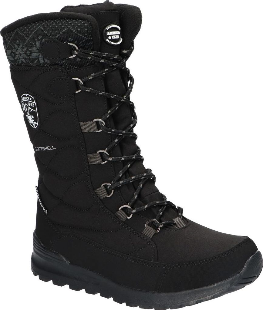 American Club Sn81 Damen Winterschuhe Softshell, Tripletex-Membran, Hohe Winterstiefel mit Fleecefutter, Gefüttert Schneestiefel, Schwarz 38
