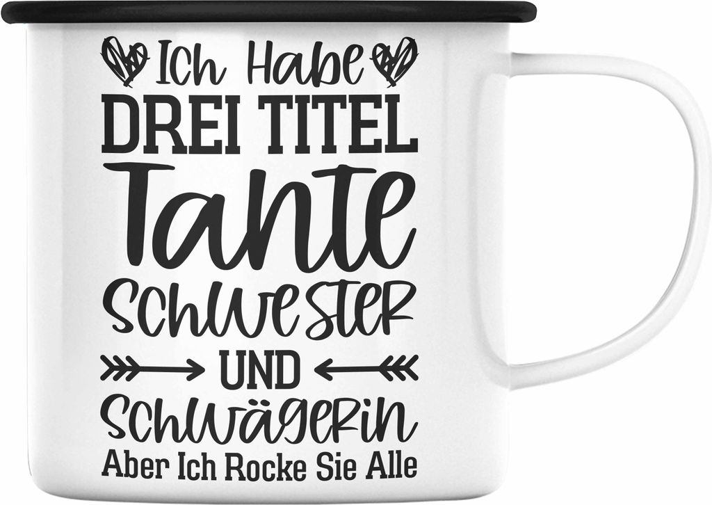 Trendation - Beste Tante Geschenk Emaille Tasse mit Spruch für Tante Weihnachten Lieblings Schwester Tante Schwägerin (Schwarz)