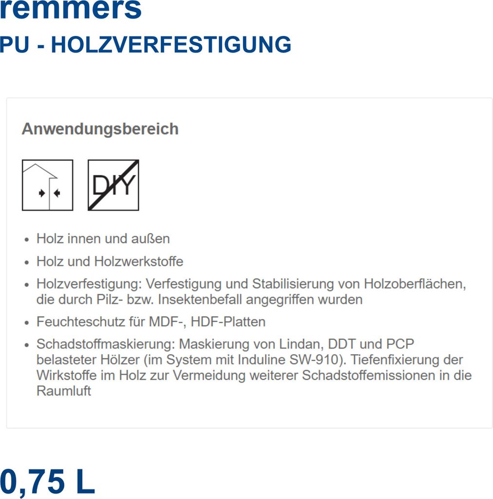 Remmers PolyurethanHOLZVERFESTIGUNG Schadstofffixierung auf Produktbild 4
