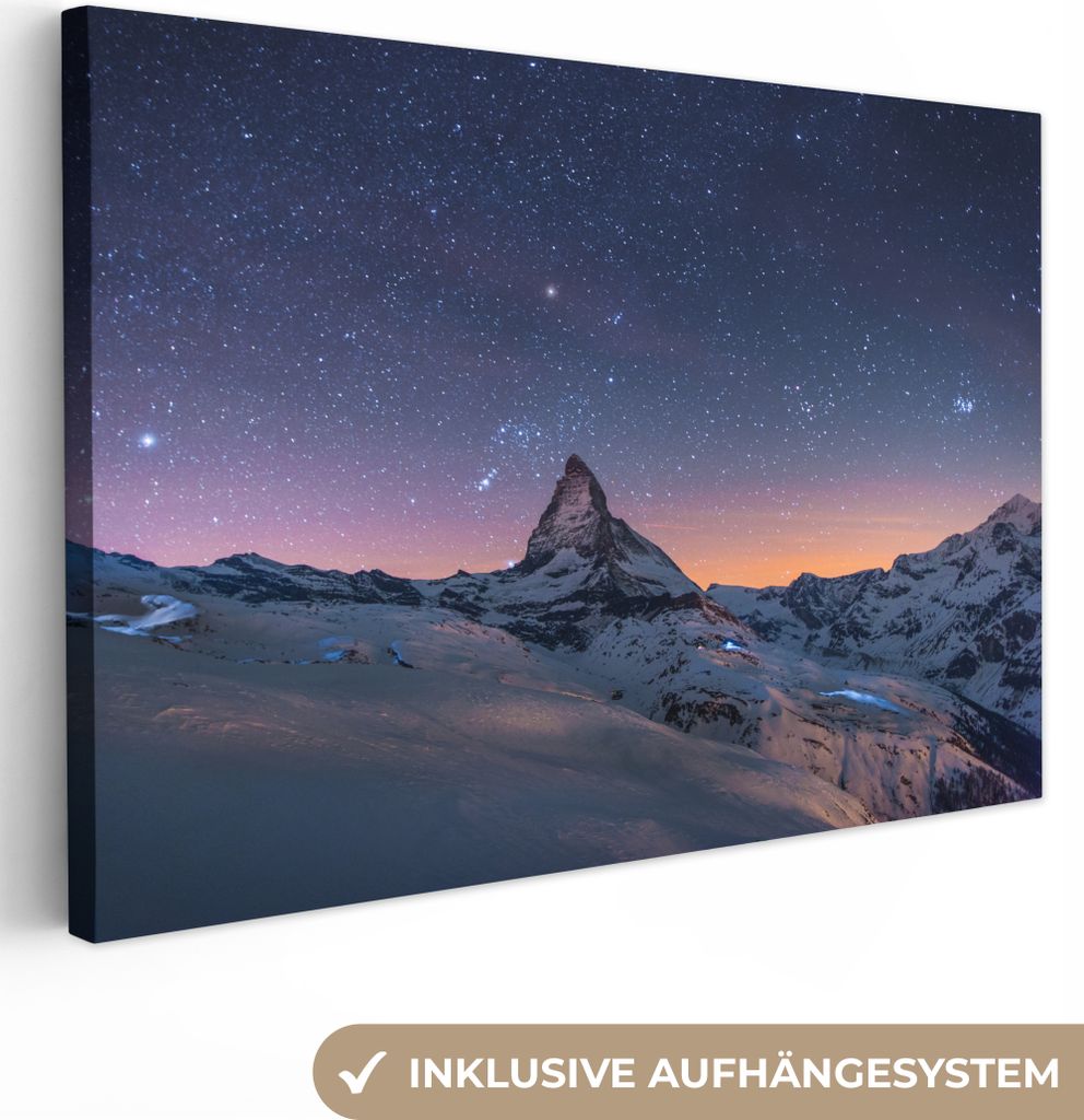 OneMillionCanvasses - Leinwandbilder - 150x100 cm, Alpen - Sternenhimmel - Schnee, Wandbilder Kunstdruck Wanddekoration