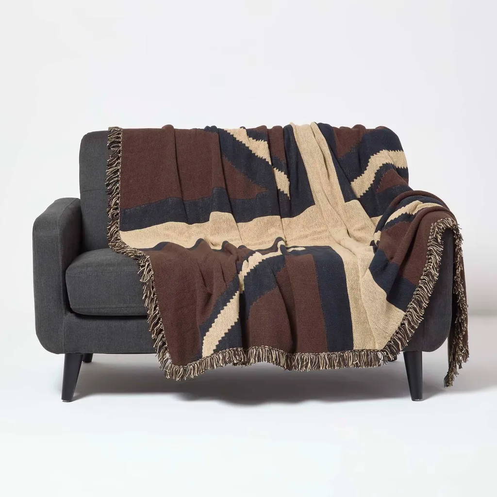 Couverture jacquard Union Jack 150x200 cm Homescapes en coton vintage