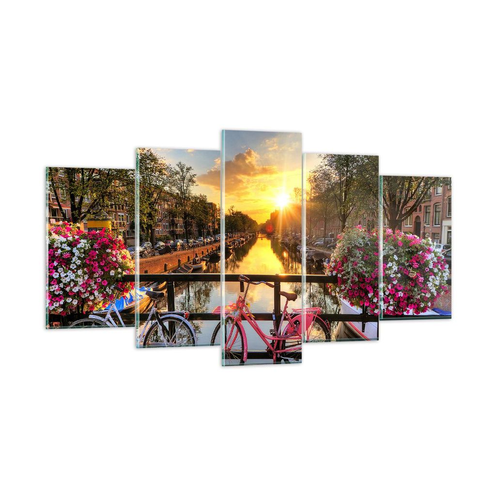 Bilder auf glas - Bikes Kanal Amsterdam Architektur - 160x85cm - Glasbilder - Wandbilder - Kunstdruck - Wanddekoration aus Glas - Glas Bilder - Wan...