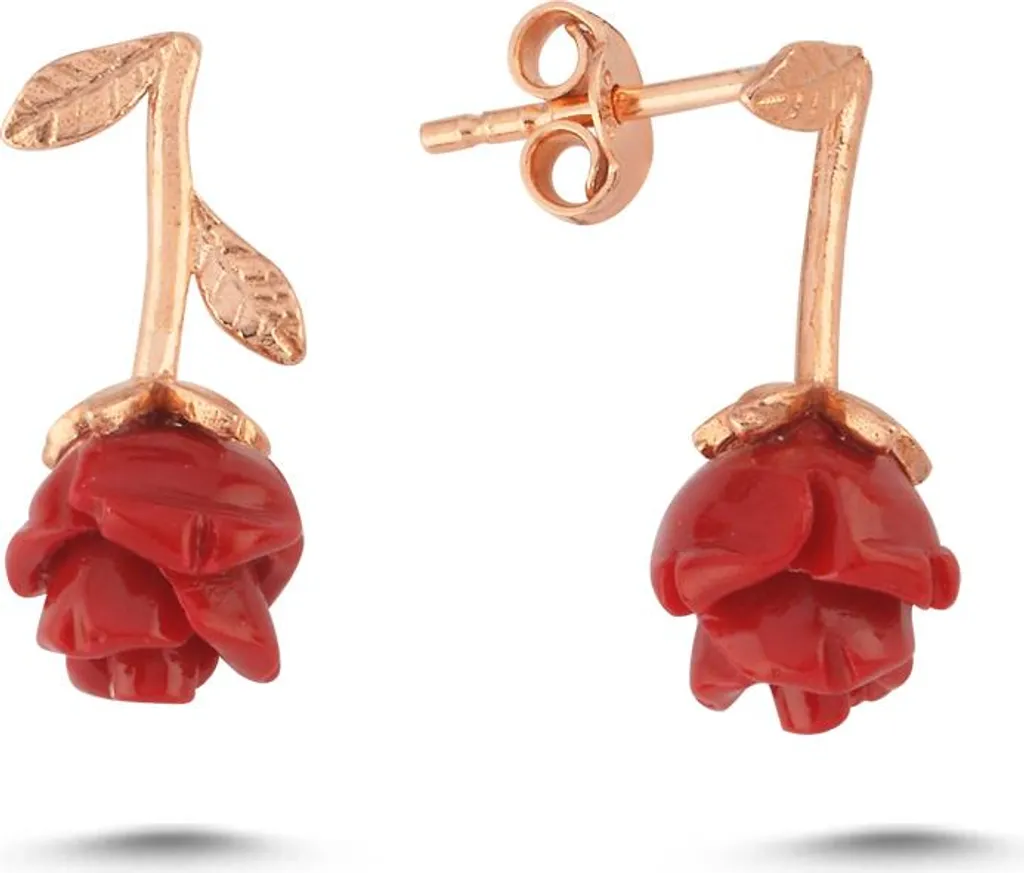 Boucles d'oreilles Fleur Rose Rouge Argent 925 Dorure Or Rose Chic