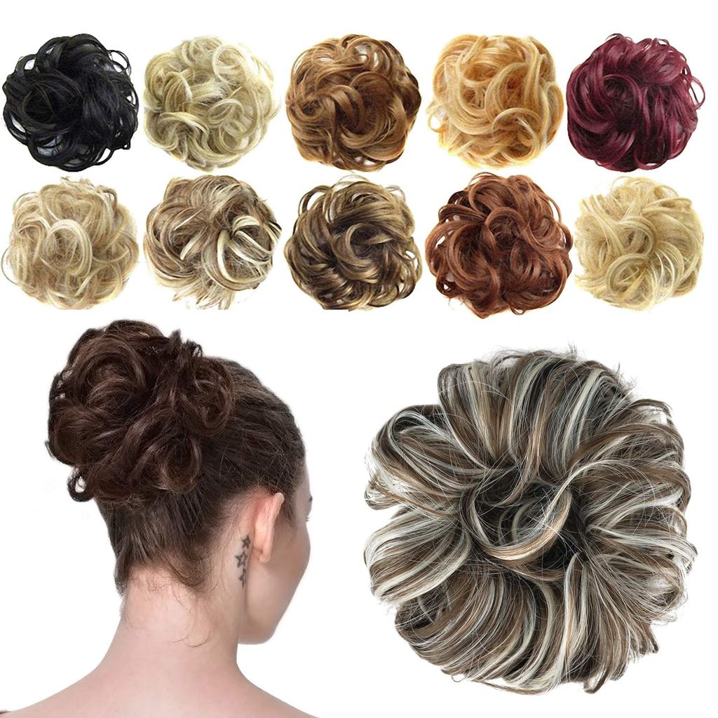 Haargummi-Haarteil, für Haarknoten/Pferdeschwanz, Haarverlängerung, gewellt, unordentlicher Haarknoten, Dutt, Hochfrisur, Haarteil, A28 - Medium ...