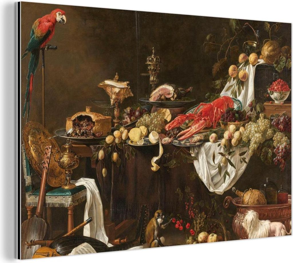 MuchoWow Wanddekoration Metall Metallbild Wandkunst 90x60 cm Stilleben im Druck - Adriaen van Utrecht - Ölfarbe MuchoWow Aluminium Gemälde - Wand...