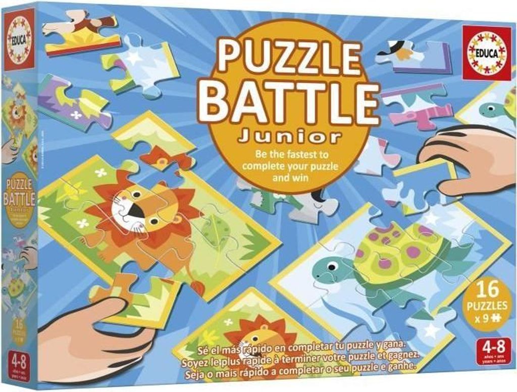 Puzzle Educa Battle Jr Animals, 16 Puzzles, 9 Teile pro Puzzle, Kinder ab 4 Jahren