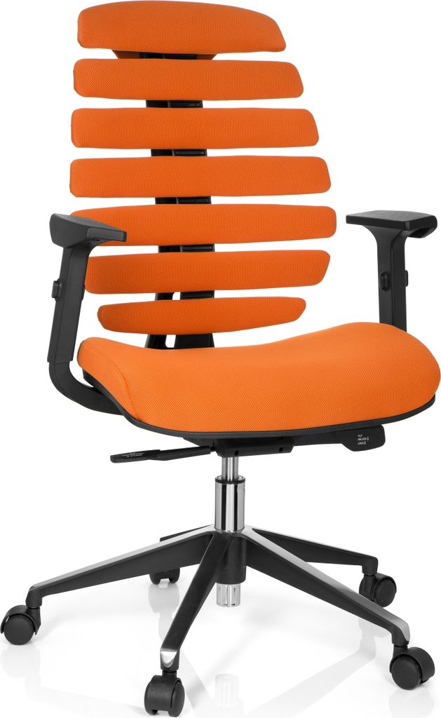 hjh OFFICE Profi Bürostuhl ERGO LINE II Ergonomischer Schreibtischstuhl mit Armlehnen Stoff Orange Drehstuhl für Büro, Zuhause