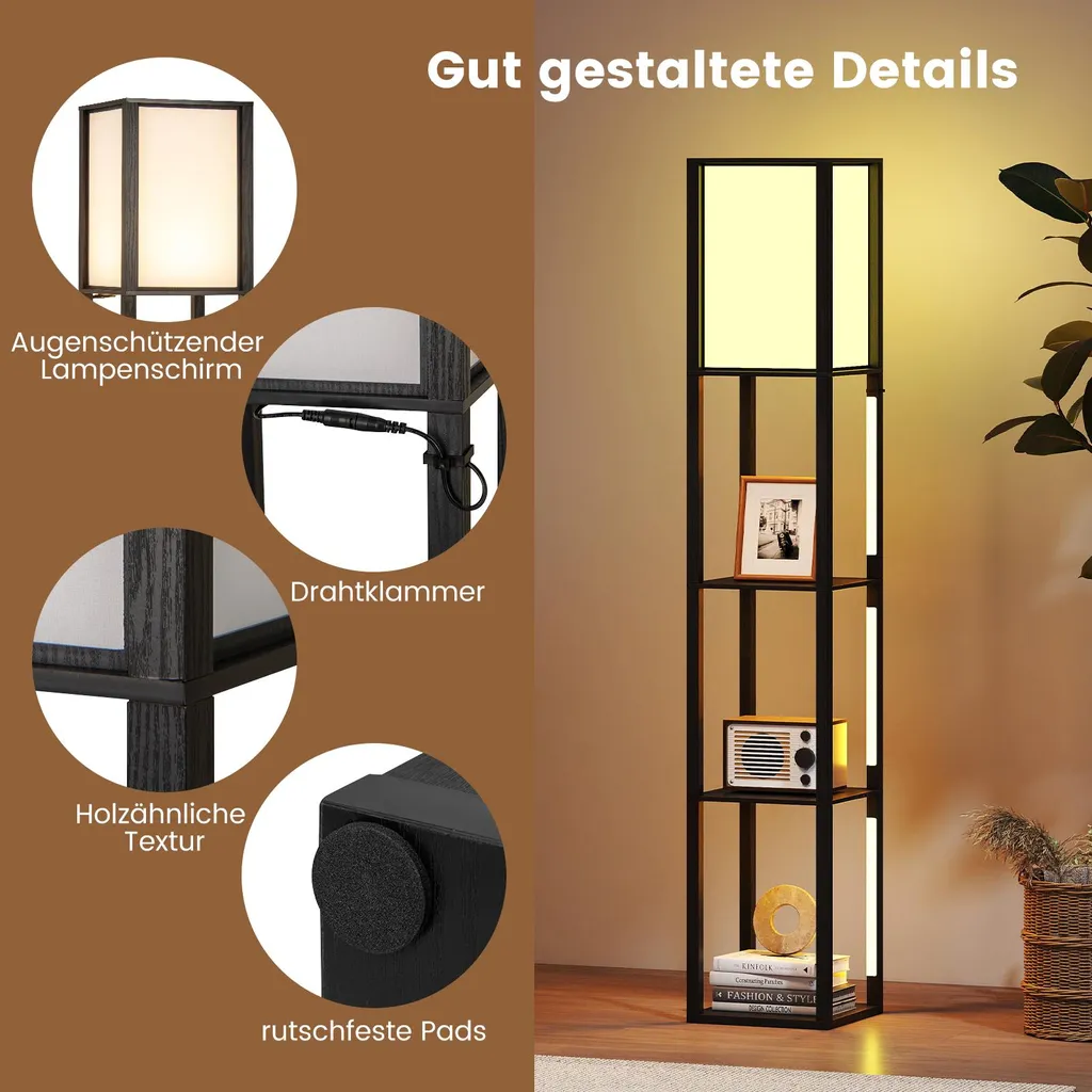 Lampe sur pied étagère moderne en bois avec éclairage LED variable - 7