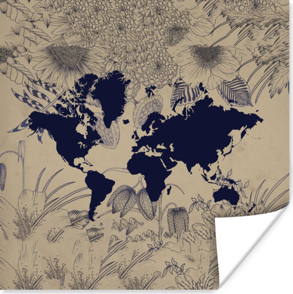 MuchoWow Poster Weltkarte - Pflanzen - Lila 100x100 cm - Babyzimmer