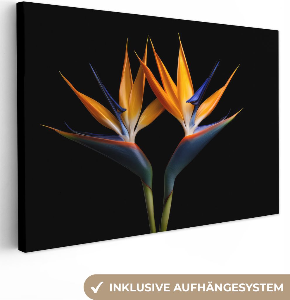 OneMillionCanvasses - Leinwandbilder - 140x90 cm, Pflanzen - Blumen - Paradiesvogelblume - Porträt - Schwarz, Wandbilder Kunstdruck Wanddekorati...