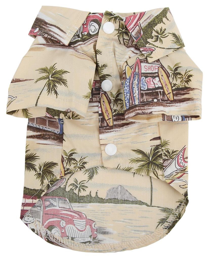 Hawaii-Hunde-Shirts, Haustier-Sommer-cooles T-Shirt mit Kokosnussbaum-Aufdruck für Hunde und Katzen, Beige, XL
