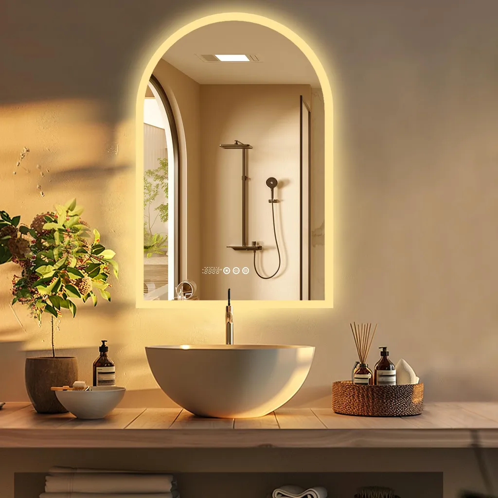Miroir de salle de bain connecté 90x60 cm pour maquillage et rasage