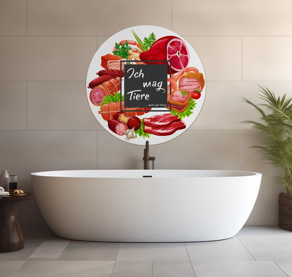 Wallario wasserfestes Poster selbstklebend 90 x 90 cm, Ich mag Tiere - Fleisch, Badezimmerposter Spritzschutz mit Hochglanzoberfläche in Glasoptik