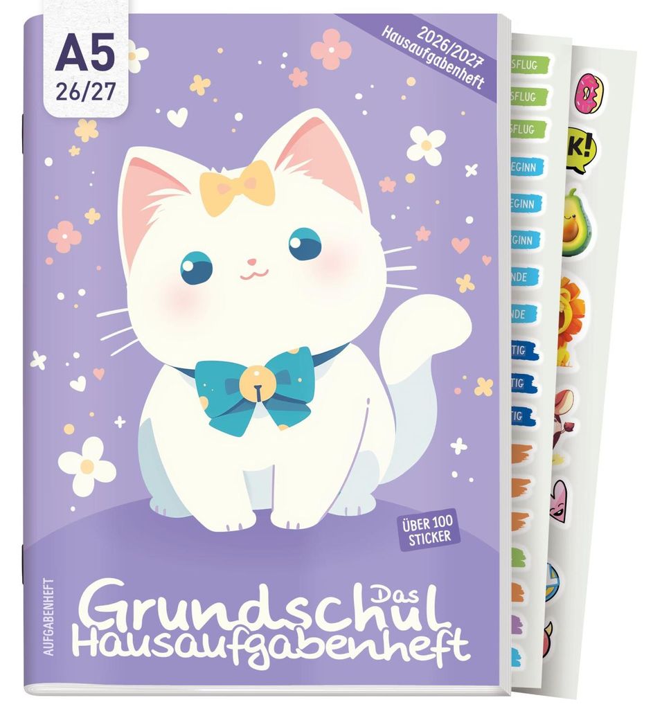 Das Grundschul-Hausaufgabenheft 2026/2027 / A5 / Cute Cat / Produktbild 