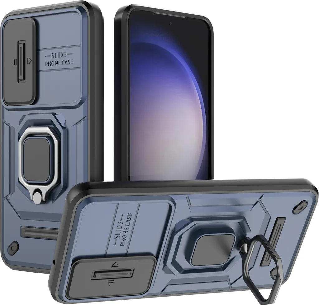 Samsung S23 Cover Blu Anti-Shock - Doppio Strato con Supporto Anello