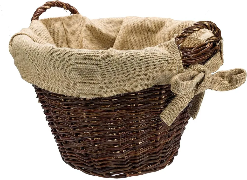 Rangement pour cheminée : Panier en osier 40x39 cm avec sac en jute