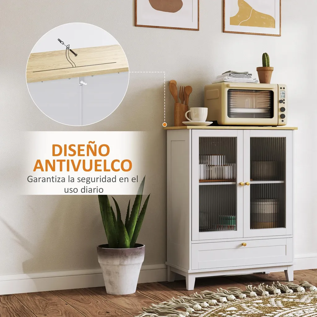 Sideboard Buffet Gain de Place 2 Portes Vitrées Blanc Chêne pour Studio - 7