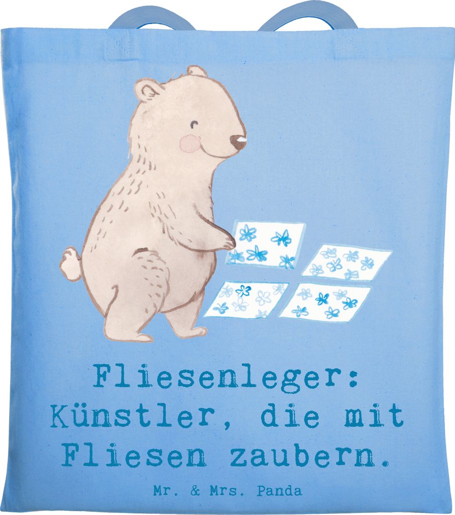 Mr. & Mrs. Panda Tote Bag Fliesenleger Künstler - Sky Blue - Geschenk, Laptoptasche, Büchertasche, Fliesenhandwerk, Keramik, Verlegetechnik, Hand...