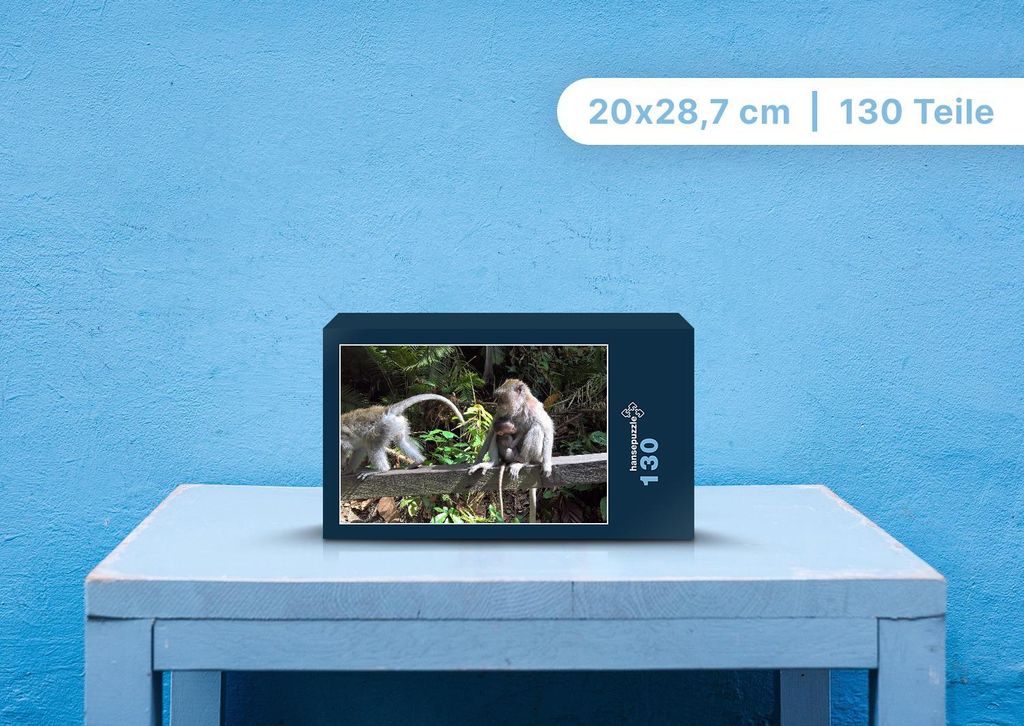 hansepuzzle 103666 - Affen Puzzle, 130 Teile, Tierwelt, 28,7 x 20,0cm mit hochwertiger Aufbewahrung, Kartonbox und wiederverschließbarem Beutel