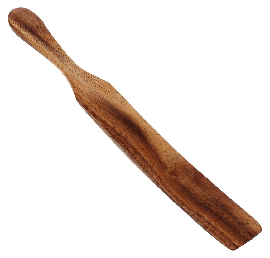 Langer Holzspatel, 28 cm lang, Küchenutensil mit langem Griff für Sauerteig, Crêpes, als Wender und Teigschaber zum Kochen, Rühren und Servieren.
