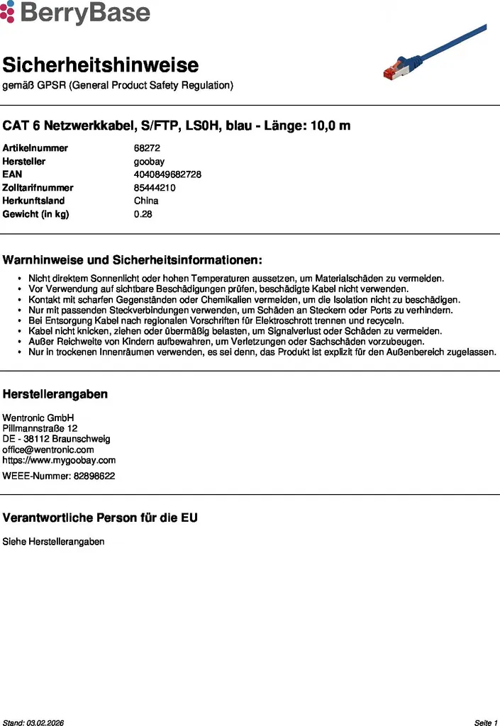 Goobay Cavo patch CAT 6 S/FTP (PiMF), blu - 11