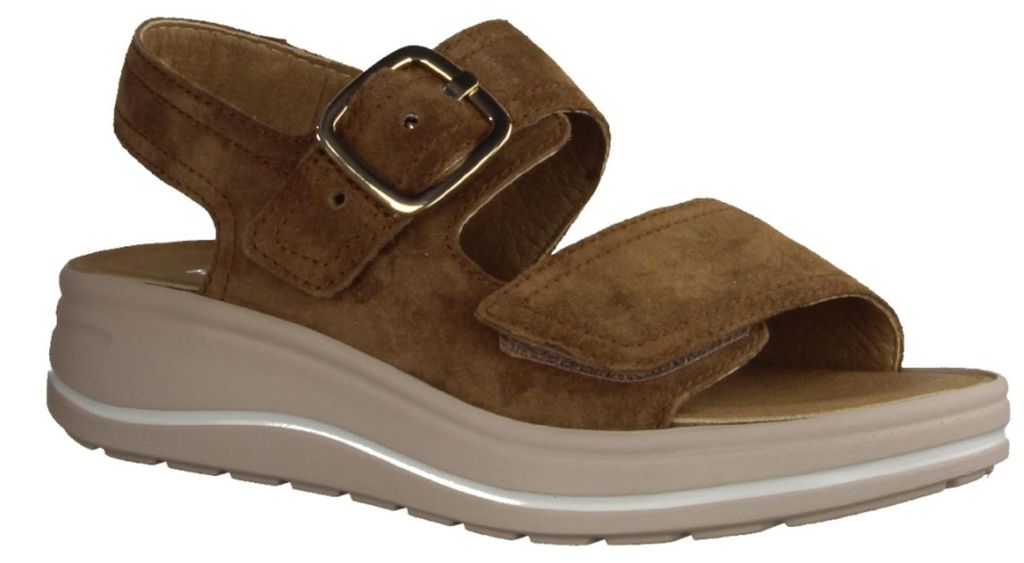 Hartjes Woogie 1322003 Damensandale, Leder, Braun, bequem, Wechselfußbett - Damenschuhe Sandale bequem / lose Einlage, Braun, leder (velour)