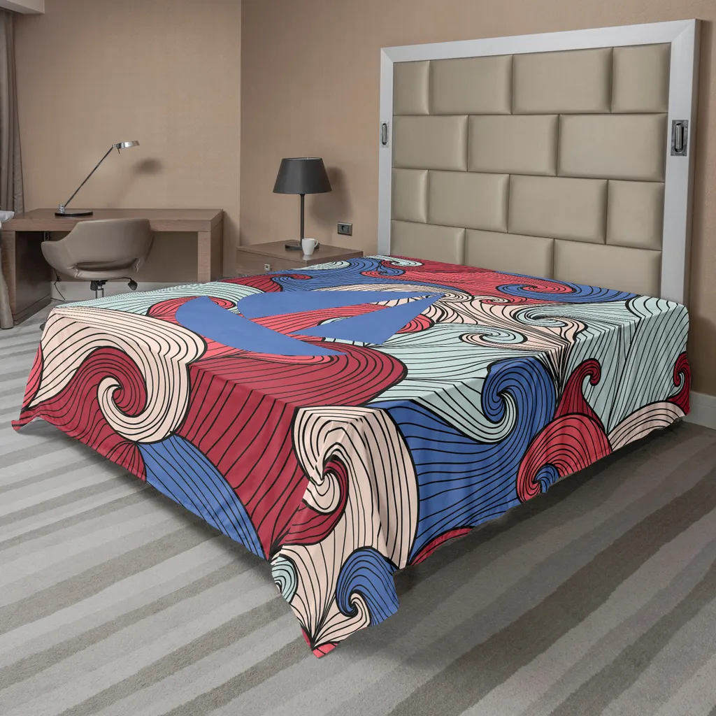Drap plat supérieur décoratif voilier sur vagues 244x205 cm doux