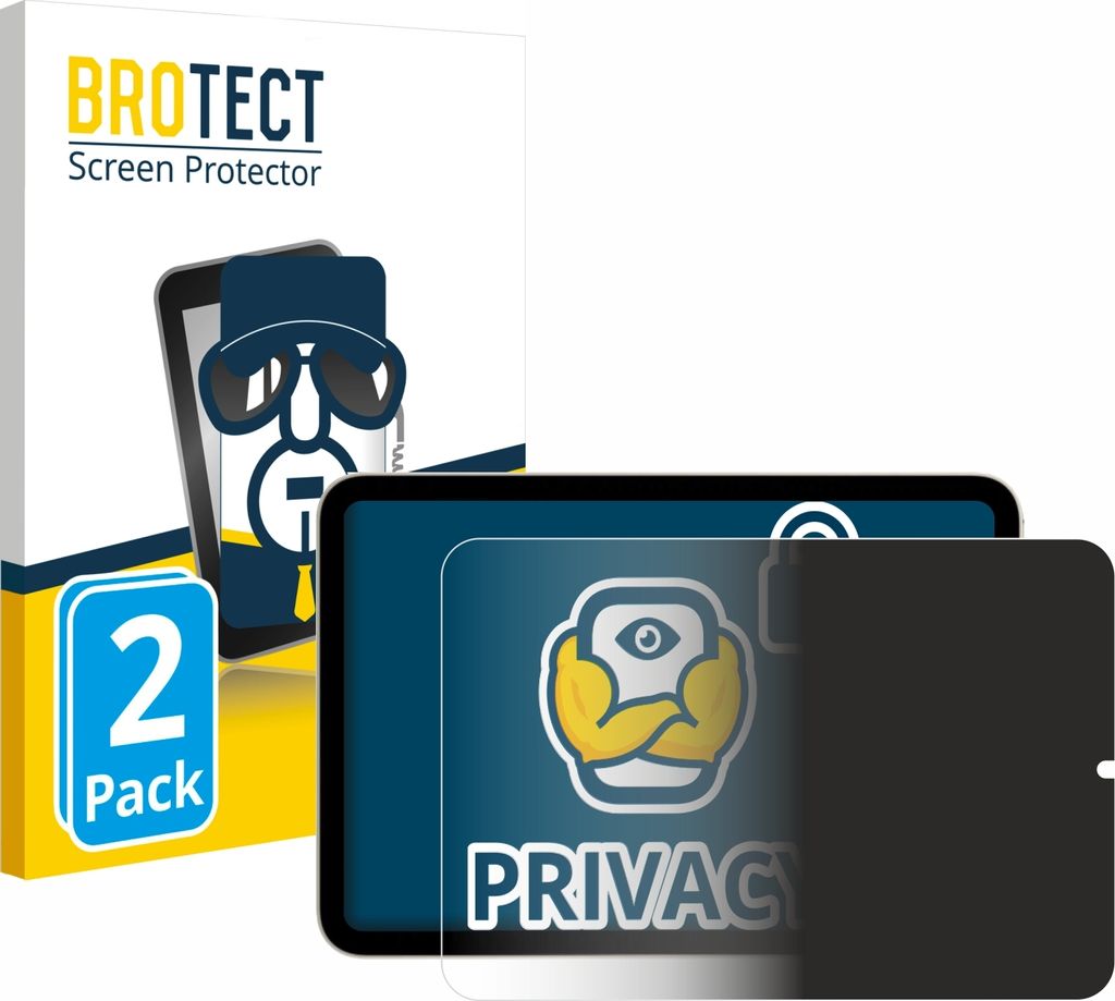 2x BROTECT Sichtschutzfolie für Apple iPad Mini 7 WiFi 2024 (im Querformat) Anti-Spy Privacy Sichtschutz Blickschutz Folie Blaulicht-Schutz