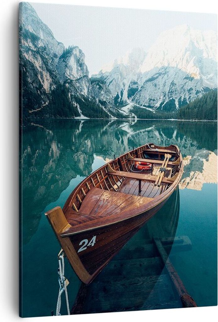 Bild auf Leinwand - Leinwandbild - Einteilig - Boot Tal Berge - 50x70cm - Wand Bild - Wanddeko - Wandbilder - Leinwanddruck - Kunstdruck - Wanddeko...