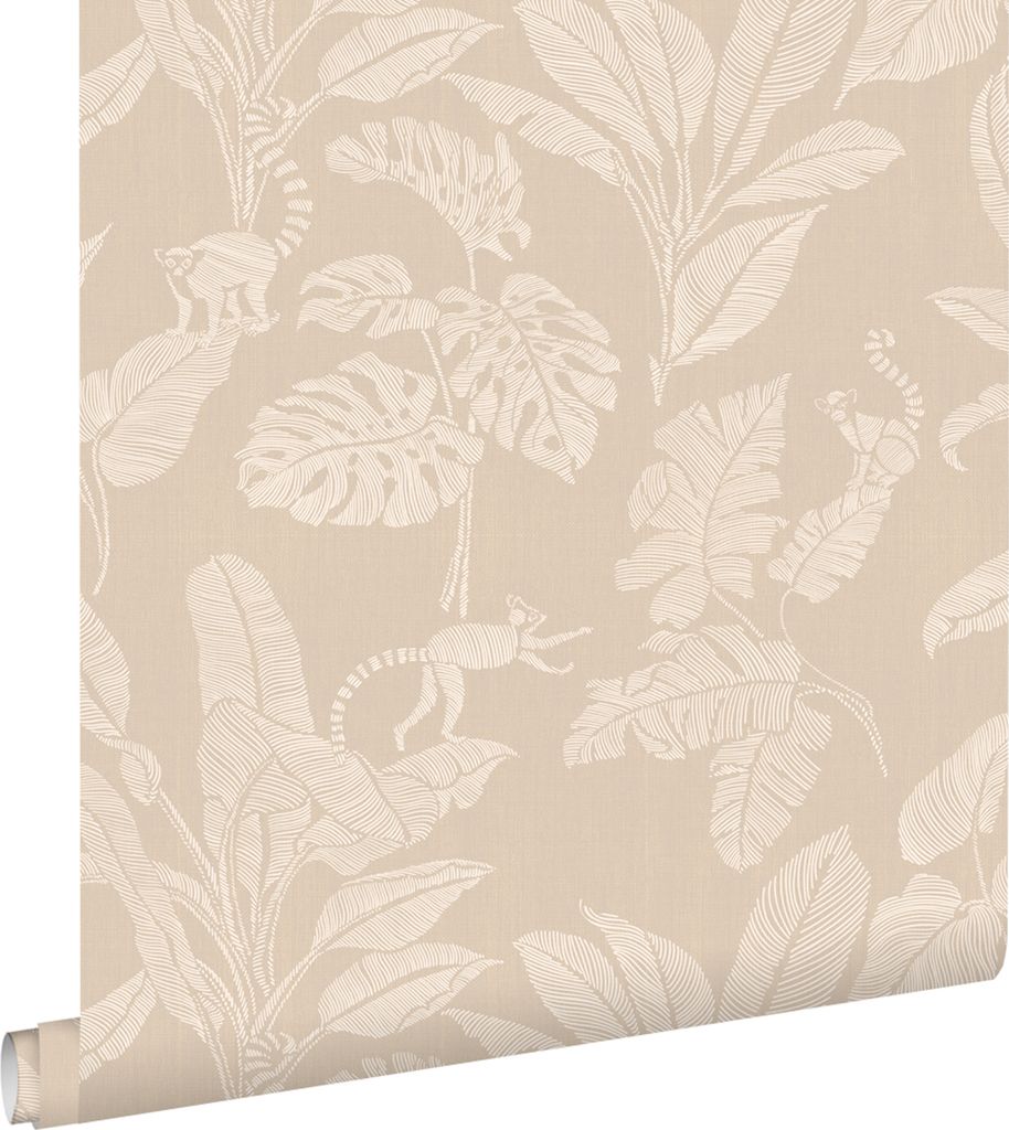 ESTAhome Tapete Affen und Dschungelblätter Beige 50 x 900 cm