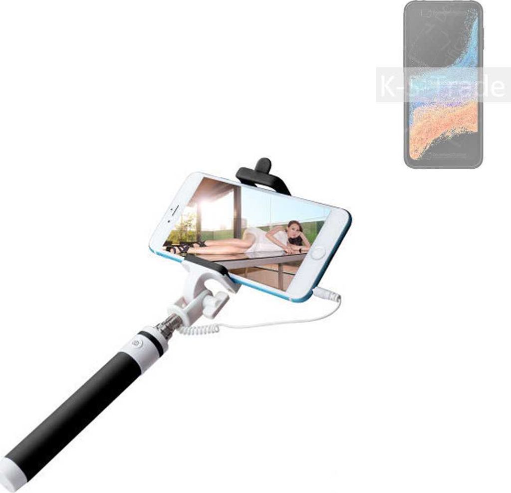 K-S-Trade Selfie Stick kompatibel mit Samsung Galaxy XCover6 Pro Selfiestick kabelgebunden Monopod mit Kabel Stab Stange Selfportrait Handheldstick