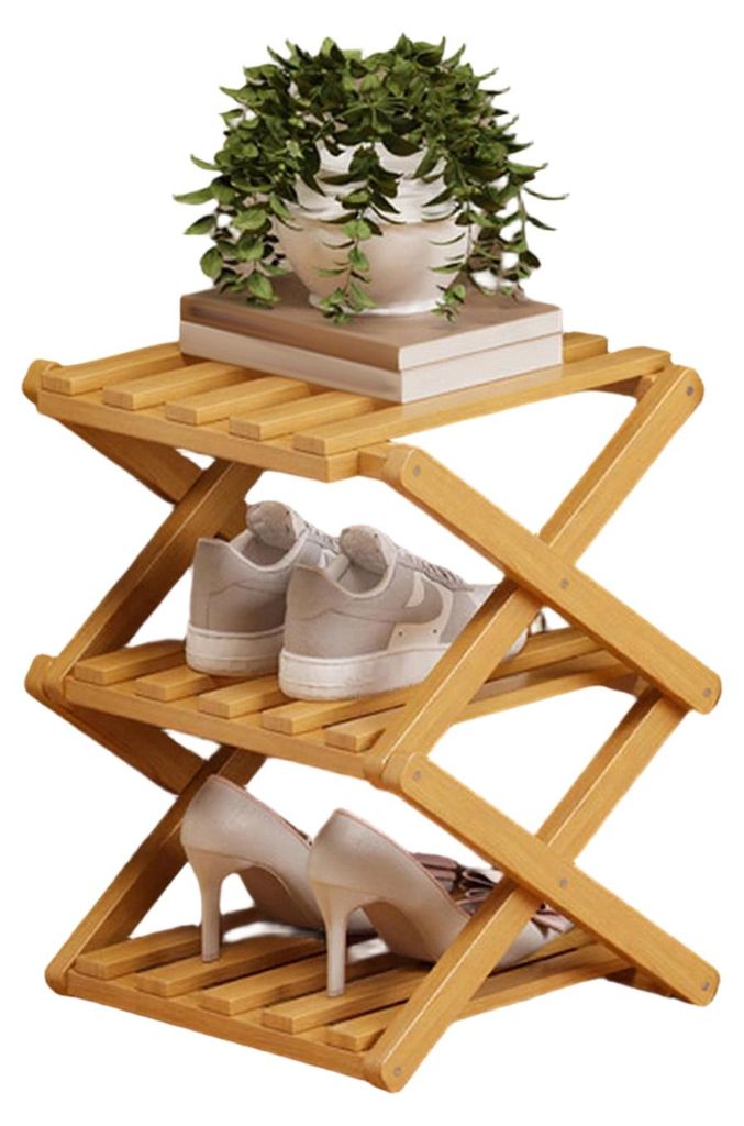 Zusammenklappbares Schuhregal aus Holz, kein Aufbau erforderlich, 2/3/4/5/6/7 Ebenen, Eckschuhregal aus Bambus, Schuhablage für Flur, Eingangsbere...