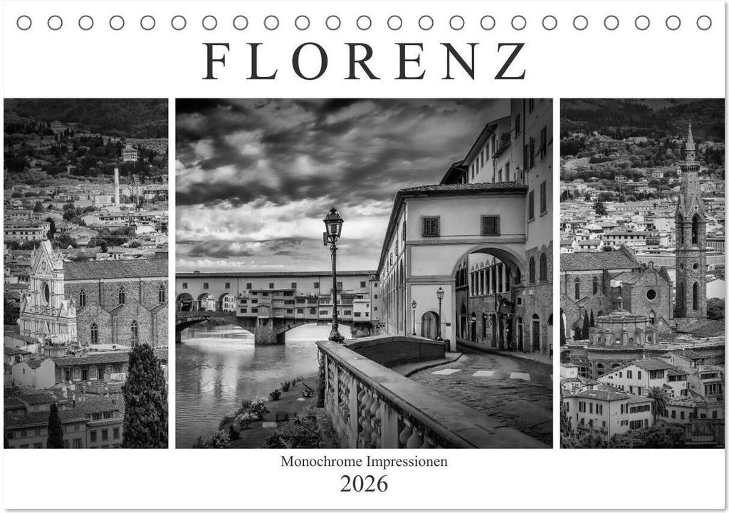 FLORENZ Monochrome Impressionen (Tischkalender 2026 DIN A5 quer), CALVENDO Monatskalender
