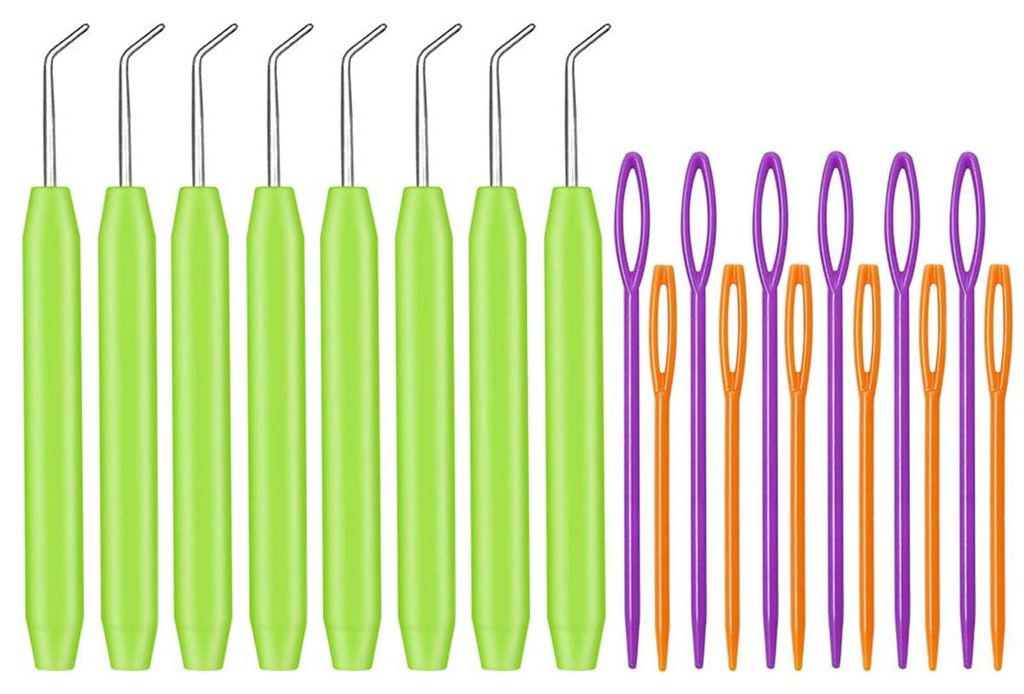 8-teiliges Set mit Stricknadeln für eine Strickpuppe, Häkelnadeln für einen Strickrahmen mit großen Augen und Stricknadeln.