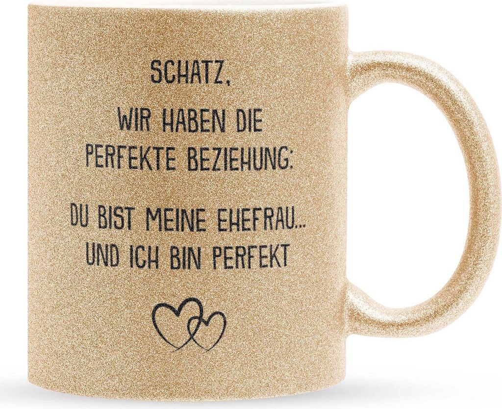 22Feels Glitzertasse Gold Ehefrau Geschenk Erster Hochzeitstag Kaffeetasse Frauen Hochzeitsjubiläum Valentinstag Weihnachten Ehepaar Geburtstag Ge...