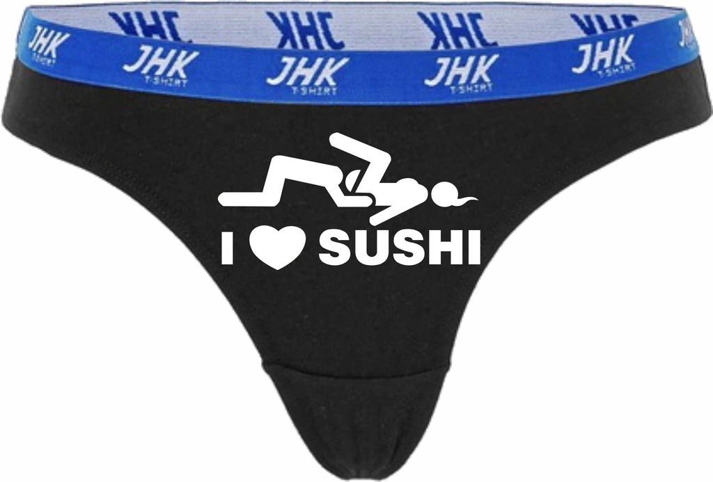 Damen Thong Slip - Boxer-0035-woman-black-h-XS - schwarz - XS - hinten - I love liebe Sushi - lustiges Motiv - Spruch - Unterwäsche - Unterhose - ...