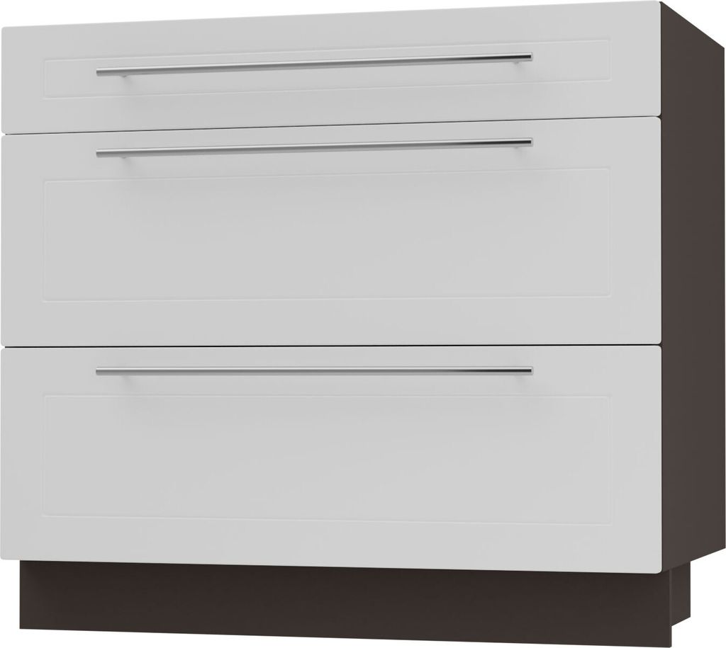 Schubladenunterschrank KVANTUM Teilauszug 90cm Korpus- & Frontfarbe wählbar (Q-D3M/90),weiß matt,lava