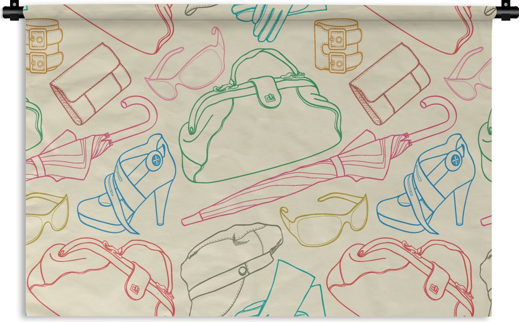 MuchoWow Wandteppich Wandbehang Pastell - Tasche - Kleidung - Schnittmuster 60x40 cm Tapisserie Dekoration Wandtuch - Wanddekorationen