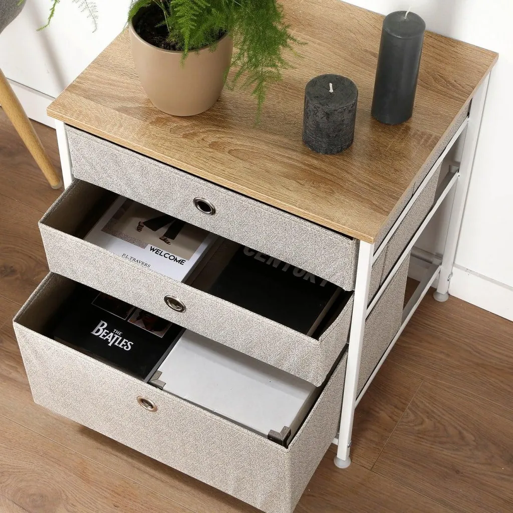 Rangez Tout avec cette Commode 3 Tiroirs Intissé Clair L48 cm Compacte