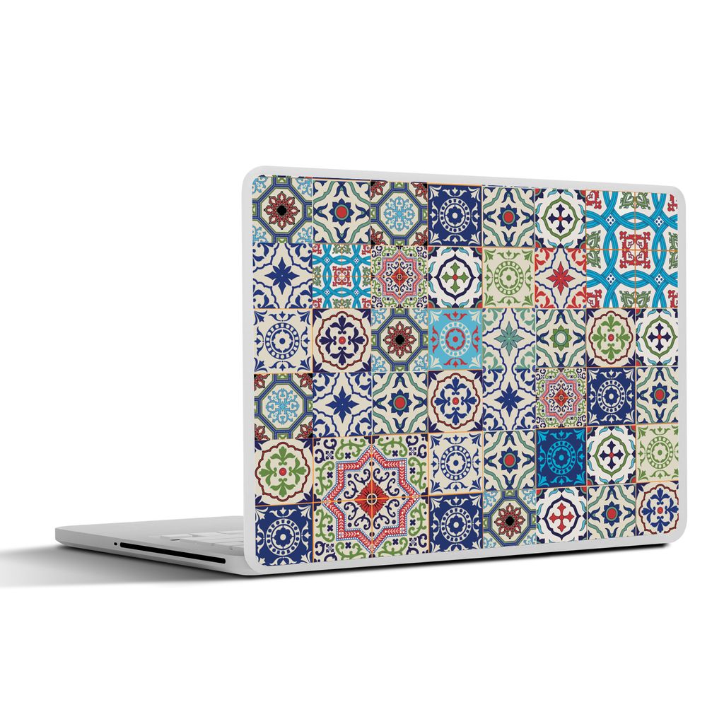 MuchoWow Laptop Aufkleber Sticker Cover Blumen - Muster - Grün - Blau 30x22 cm - Laptop-Sticker
