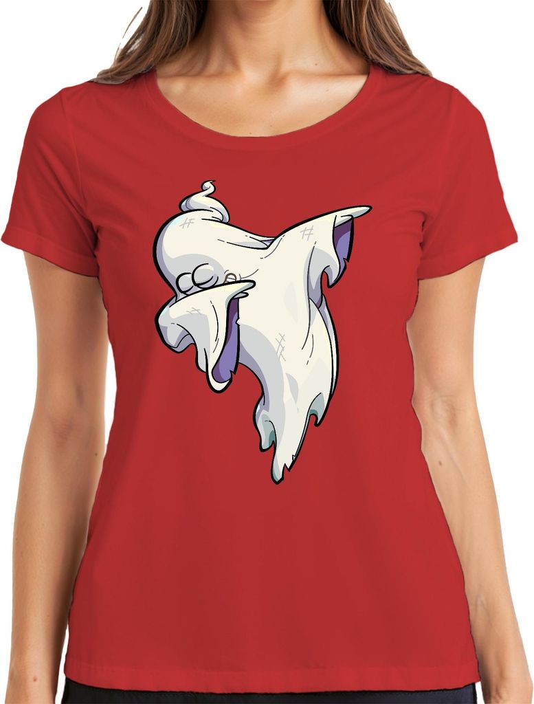 Halloween Geist Dab Cartoon Gespenst Spukhaus Gruselig Dabbing Damen T-Shirt, Rot, S