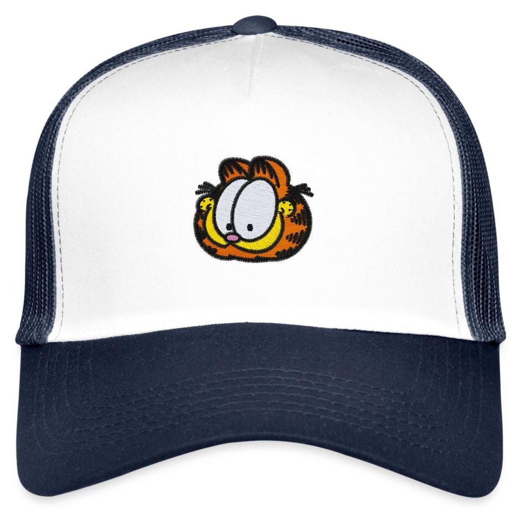 Spreadshirt Garfield Als Stick-Design Trucker Cap, One size, Weiß/Navy