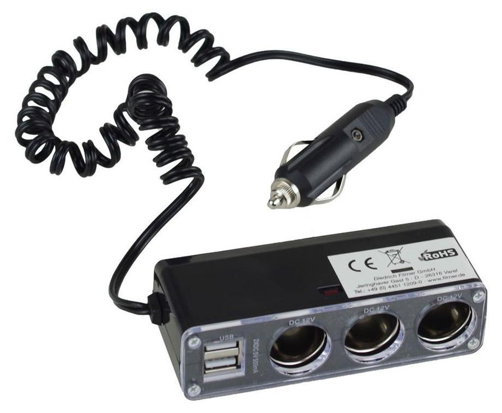 3-miestna zásuvka, 12 V, 2 x USB porty Obrázok produktu 