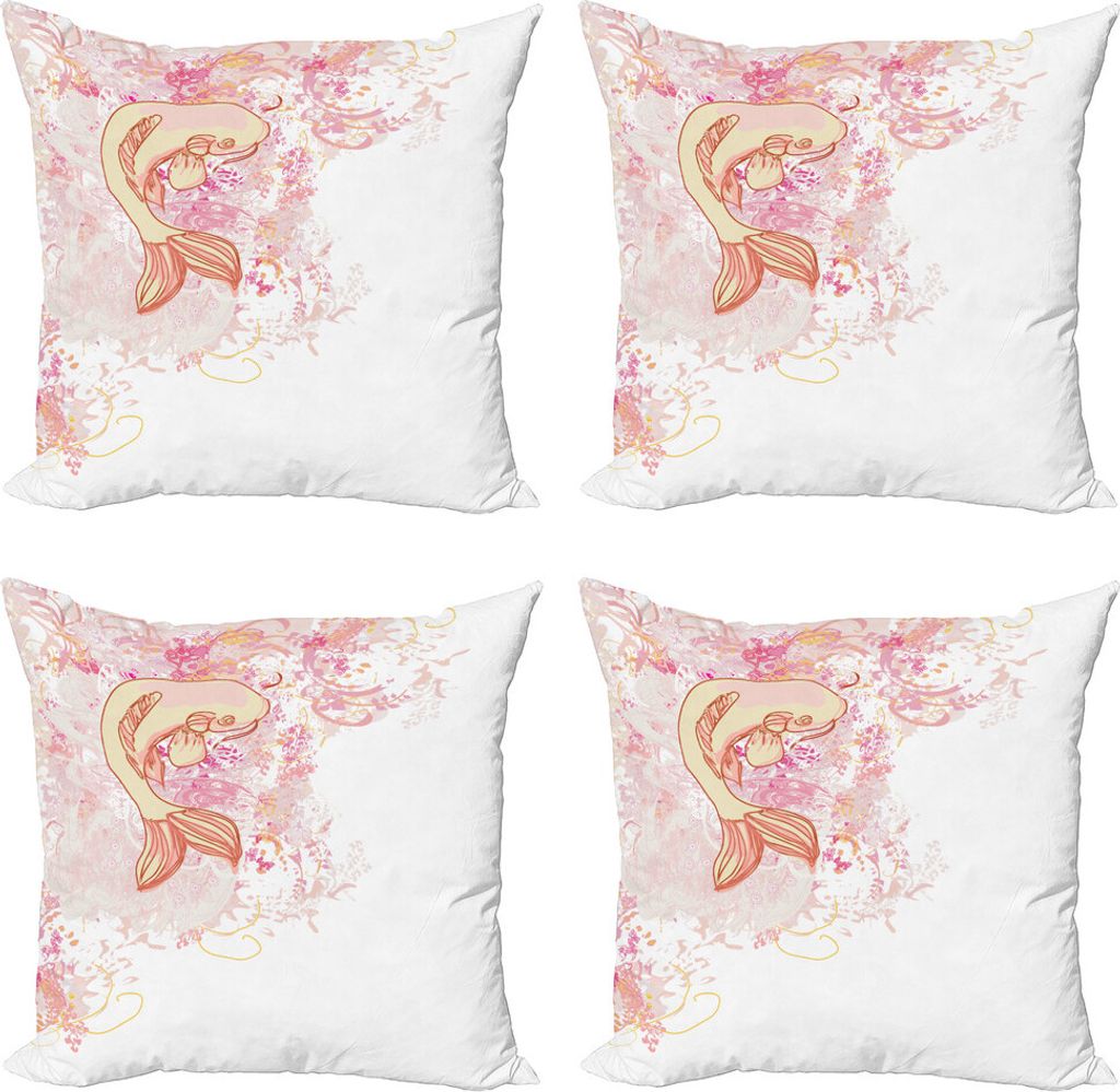ABAKUHAUS japanisch Kissenbezug Set (4 Stück), rosa Blumen, Moderner Doppelseitiger Digitaldruck, 60 cm x 60 cm, rosa Gelb