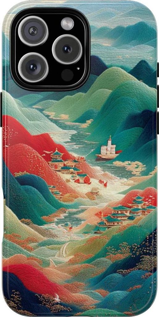 Bunte Berglandschaft im Illustrationsstil – Hülle Kompatibel mit iPhone 16 Pro Max