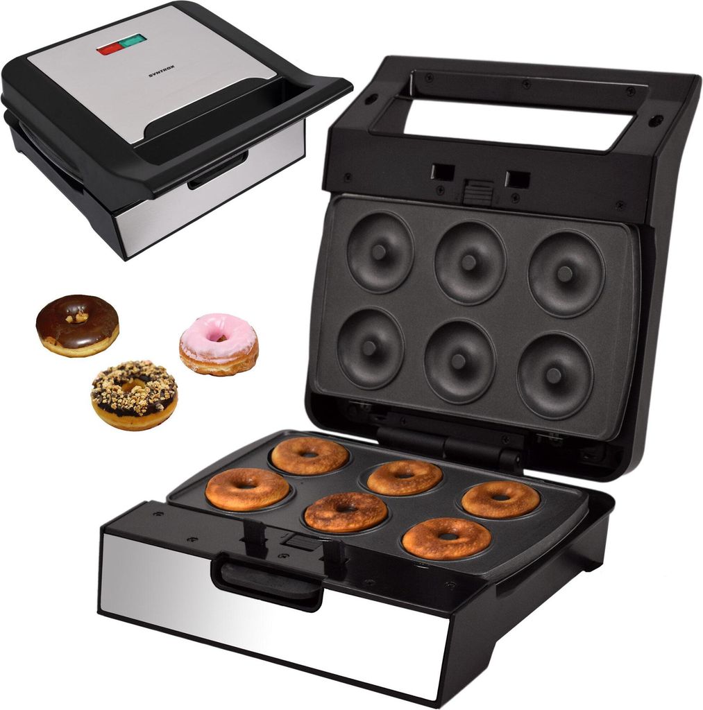 Syntrox Germany Donut Maker 800W Antihaftbeschichtet Wechselplatten schwarz