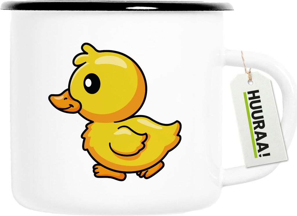 Huuraa Emaille Tasse Küken Comic 300ml Vintage Campingbecher Geschenkidee