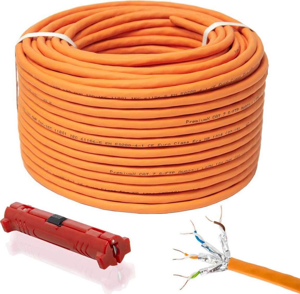 PremiumX 50m CAT 7 Netzwerkkabel Simplex LAN Ethernet Kabel Abisolierer