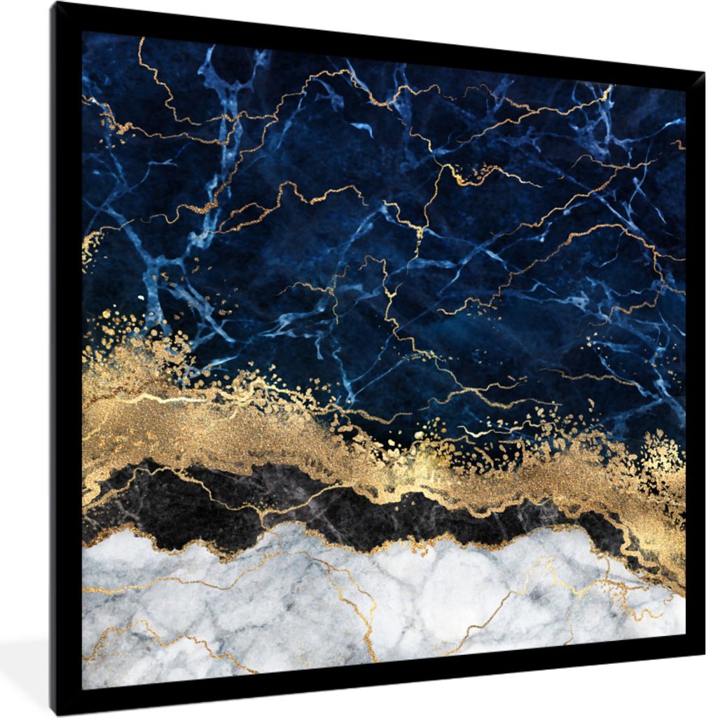 MuchoWow MuchoWow Gerahmtes Poster Marmor - Weiß - Gold - Luxus 40x40 cm - Poster mit zchwarzem Bilderrahmen - Mit Rahmen - Wanddekoration Sch...